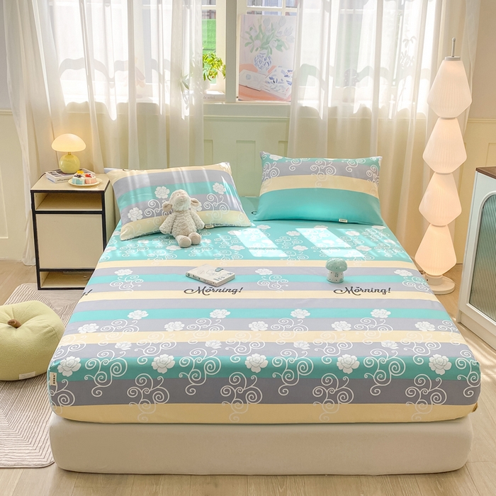 91家纺网 家纺一手货源 找家纺 优品惠 2026新款老粗布床笠凉席席子空调软席单品床垫保护套三件套 蓝灰卷花