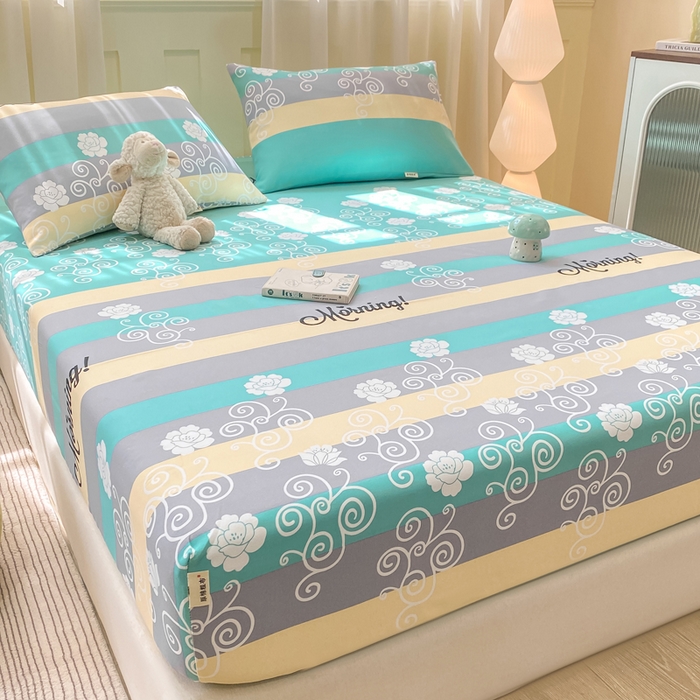 91家纺网 家纺一手货源 找家纺 优品惠 2026新款老粗布床笠凉席席子空调软席单品床垫保护套三件套 蓝灰卷花