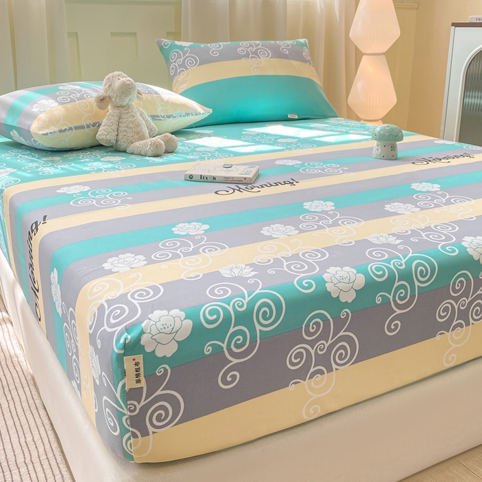 91家纺网 家纺一手货源 找家纺 优品惠 2026新款老粗布床笠凉席席子空调软席单品床垫保护套三件套 蓝灰卷花