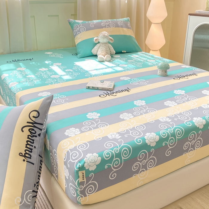 91家纺网 家纺一手货源 找家纺 优品惠 2026新款老粗布床笠凉席席子空调软席单品床垫保护套三件套 蓝灰卷花