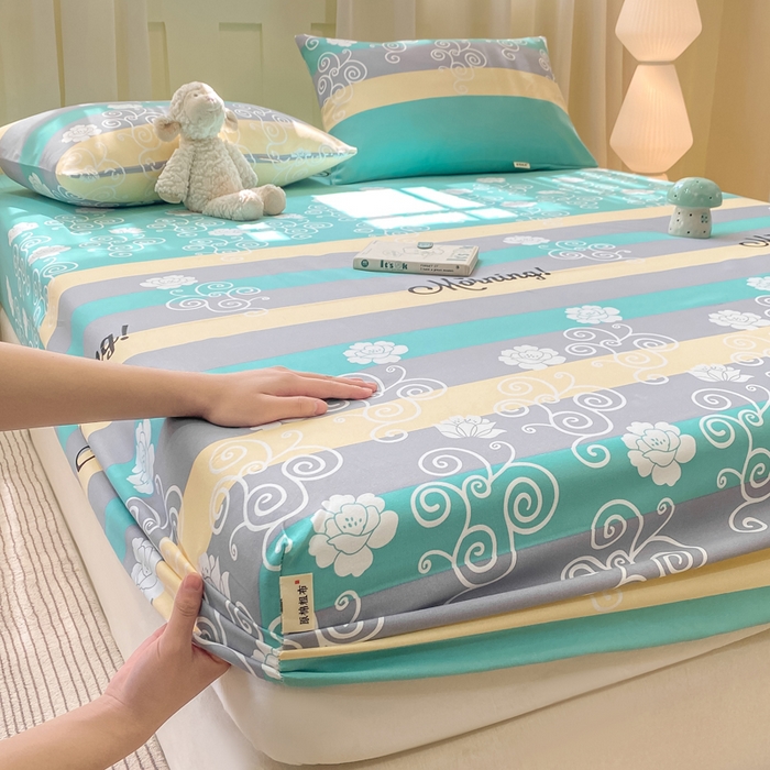 91家纺网 家纺一手货源 找家纺 优品惠 2026新款老粗布床笠凉席席子空调软席单品床垫保护套三件套 蓝灰卷花