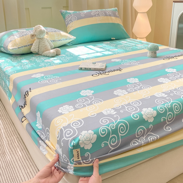 91家纺网 家纺一手货源 找家纺 优品惠 2026新款老粗布床笠凉席席子空调软席单品床垫保护套三件套 蓝灰卷花