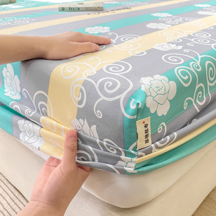 91家纺网 家纺一手货源 找家纺 优品惠 2026新款老粗布床笠凉席席子空调软席单品床垫保护套三件套 蓝灰卷花