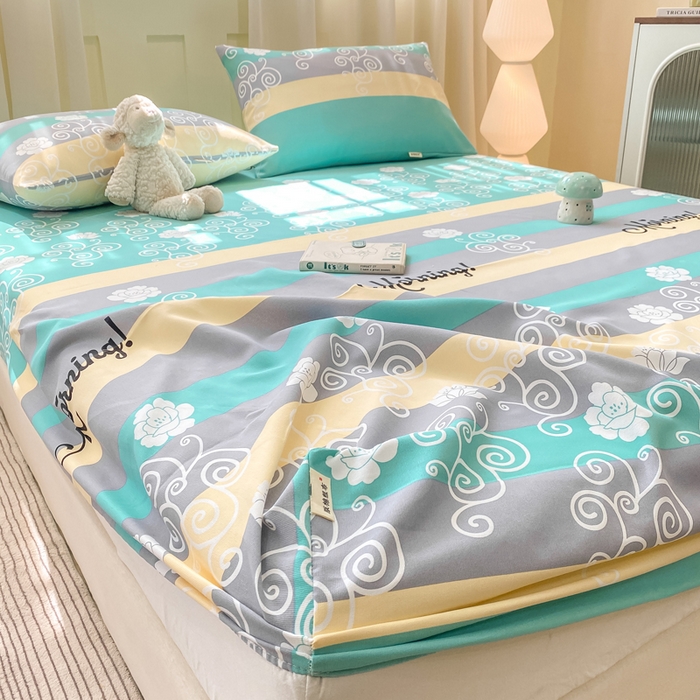 91家纺网 家纺一手货源 找家纺 优品惠 2026新款老粗布床笠凉席席子空调软席单品床垫保护套三件套 蓝灰卷花