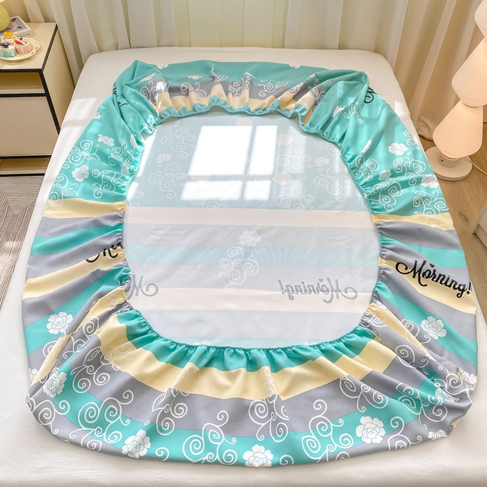 91家纺网 家纺一手货源 找家纺 优品惠 2026新款老粗布床笠凉席席子空调软席单品床垫保护套三件套 蓝灰卷花