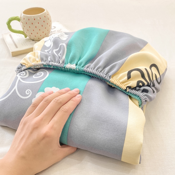 91家纺网 家纺一手货源 找家纺 优品惠 2026新款老粗布床笠凉席席子空调软席单品床垫保护套三件套 蓝灰卷花