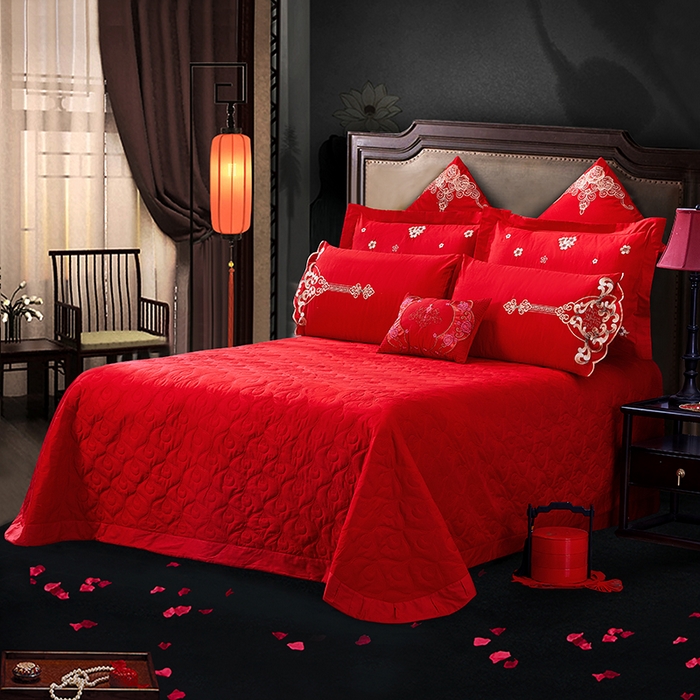 91家纺网 家纺一手货源 找家纺 甜咪咪婚庆 2026新款长绒棉全棉绣花结婚婚庆四件套多件套床单床盖款 九五挚恋