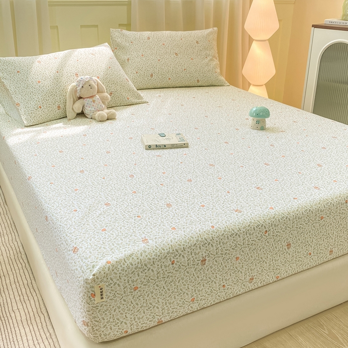 91家纺网 家纺一手货源 找家纺 优品惠 2026新款老粗布床笠凉席席子空调软席单品床垫保护套三件套 林间小兔