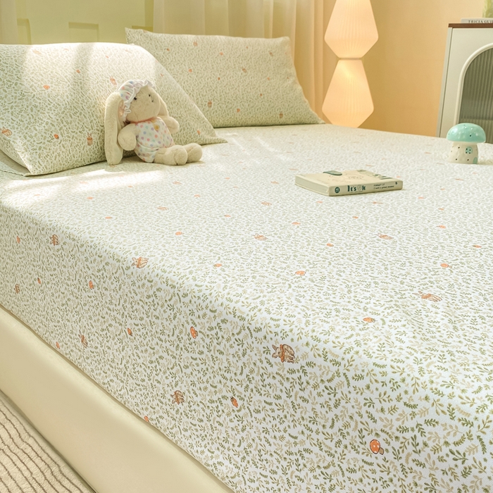 91家纺网 家纺一手货源 找家纺 优品惠 2026新款老粗布床笠凉席席子空调软席单品床垫保护套三件套 林间小兔