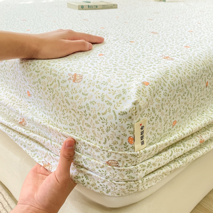 91家纺网 家纺一手货源 找家纺 优品惠 2026新款老粗布床笠凉席席子空调软席单品床垫保护套三件套 林间小兔