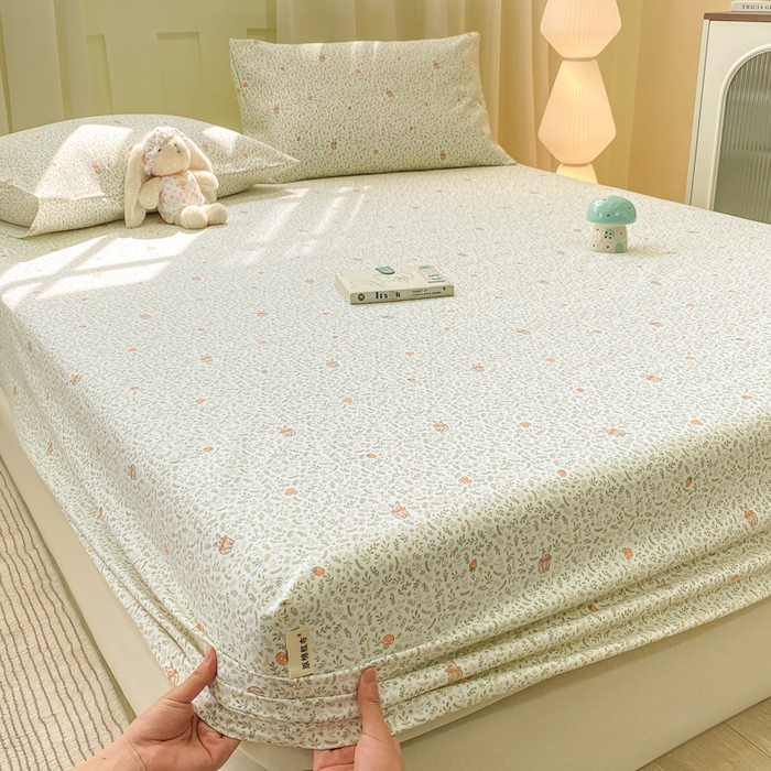 91家纺网 家纺一手货源 找家纺 优品惠 2026新款老粗布床笠凉席席子空调软席单品床垫保护套三件套 林间小兔