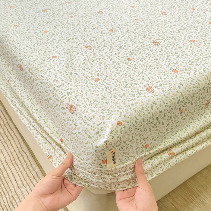 91家纺网 家纺一手货源 找家纺 优品惠 2026新款老粗布床笠凉席席子空调软席单品床垫保护套三件套 林间小兔