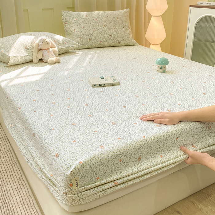 91家纺网 家纺一手货源 找家纺 优品惠 2026新款老粗布床笠凉席席子空调软席单品床垫保护套三件套 林间小兔