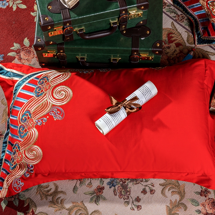 91家纺网 家纺一手货源 找家纺 甜咪咪婚庆 2026新款长绒棉全棉绣花结婚婚庆四件套多件套床单床盖款 九五挚恋