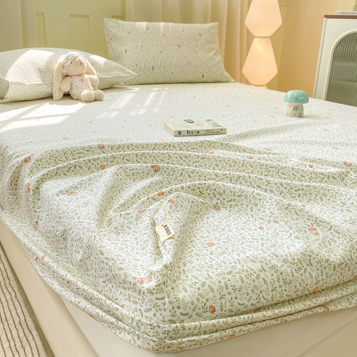 91家纺网 家纺一手货源 找家纺 优品惠 2026新款老粗布床笠凉席席子空调软席单品床垫保护套三件套 林间小兔