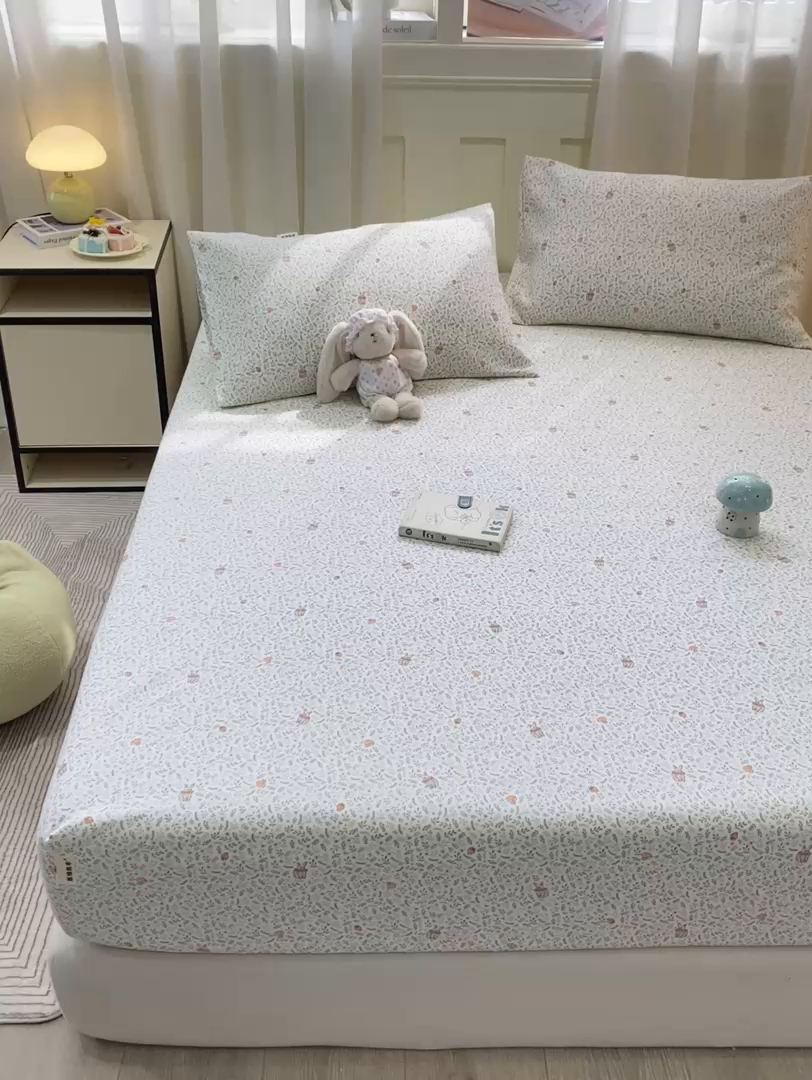 91家纺网 家纺一手货源 找家纺 优品惠 2026新款老粗布床笠凉席席子空调软席单品床垫保护套三件套 林间小兔