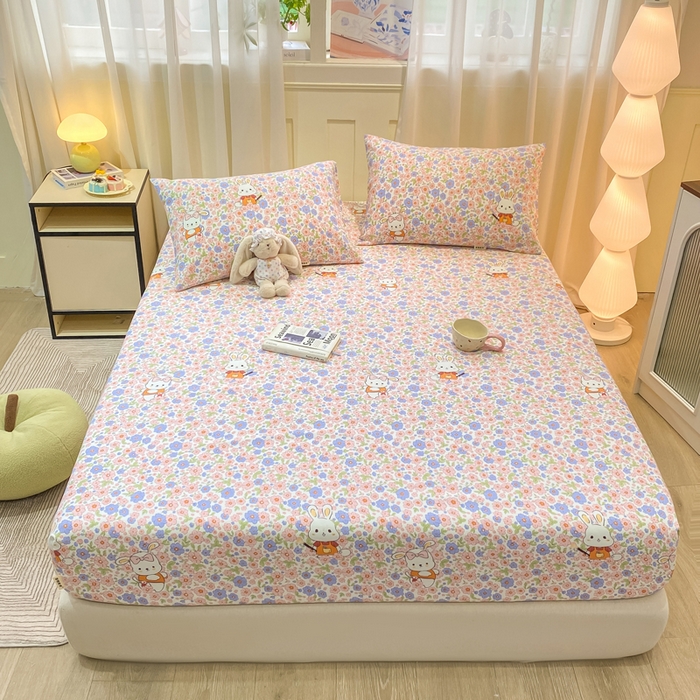 91家纺网 家纺一手货源 找家纺 优品惠 2026新款老粗布床笠凉席席子空调软席单品床垫保护套三件套 萌兔