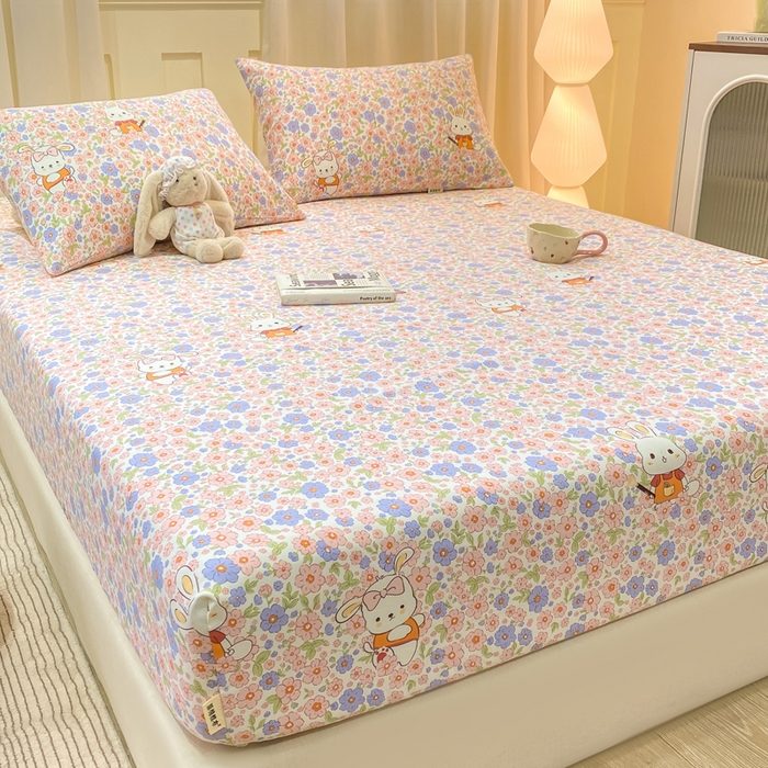 91家纺网 家纺一手货源 找家纺 优品惠 2026新款老粗布床笠凉席席子空调软席单品床垫保护套三件套 萌兔