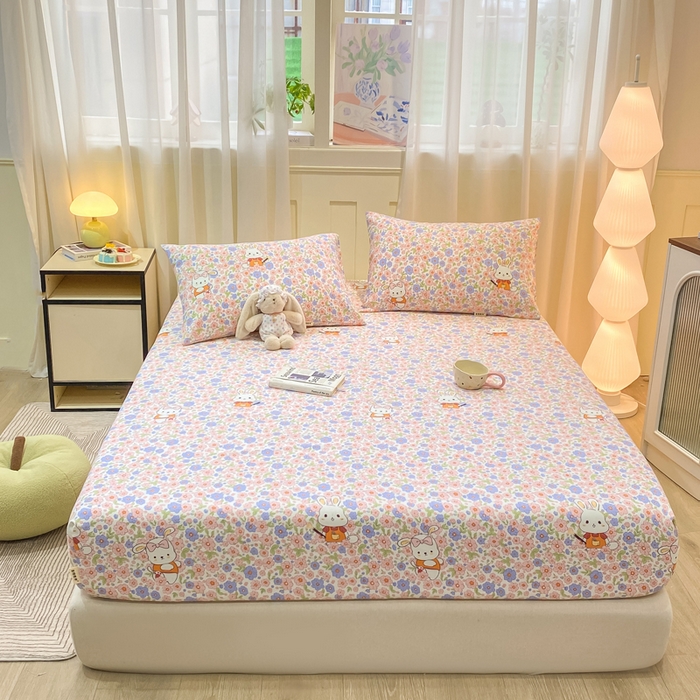 91家纺网 家纺一手货源 找家纺 优品惠 2026新款老粗布床笠凉席席子空调软席单品床垫保护套三件套 萌兔