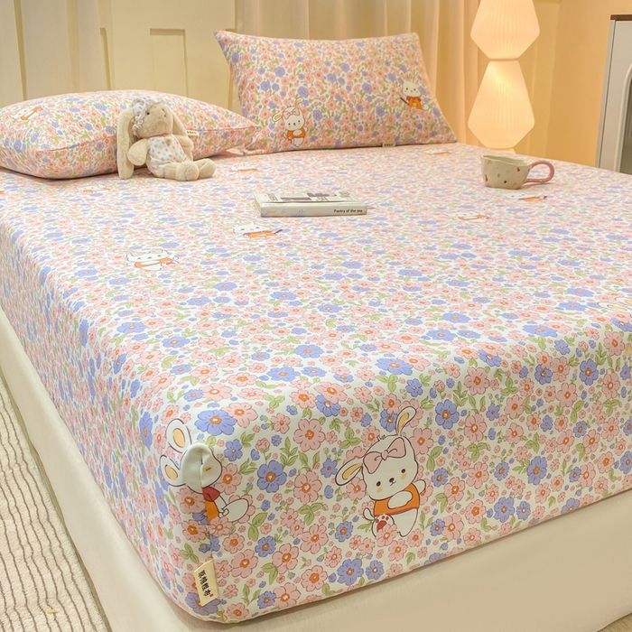 91家纺网 家纺一手货源 找家纺 优品惠 2026新款老粗布床笠凉席席子空调软席单品床垫保护套三件套 萌兔