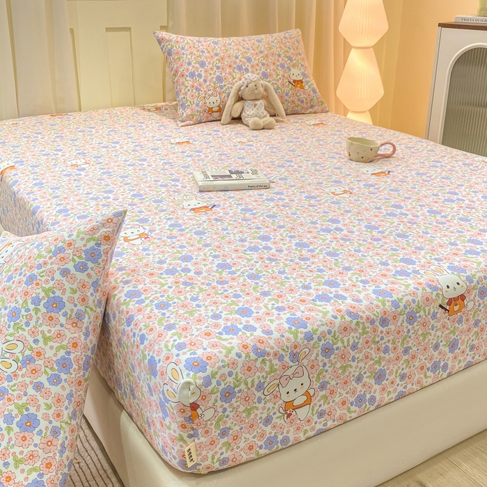 91家纺网 家纺一手货源 找家纺 优品惠 2026新款老粗布床笠凉席席子空调软席单品床垫保护套三件套 萌兔