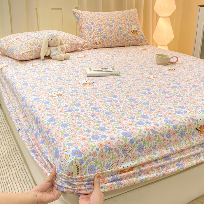 91家纺网 家纺一手货源 找家纺 优品惠 2026新款老粗布床笠凉席席子空调软席单品床垫保护套三件套 萌兔