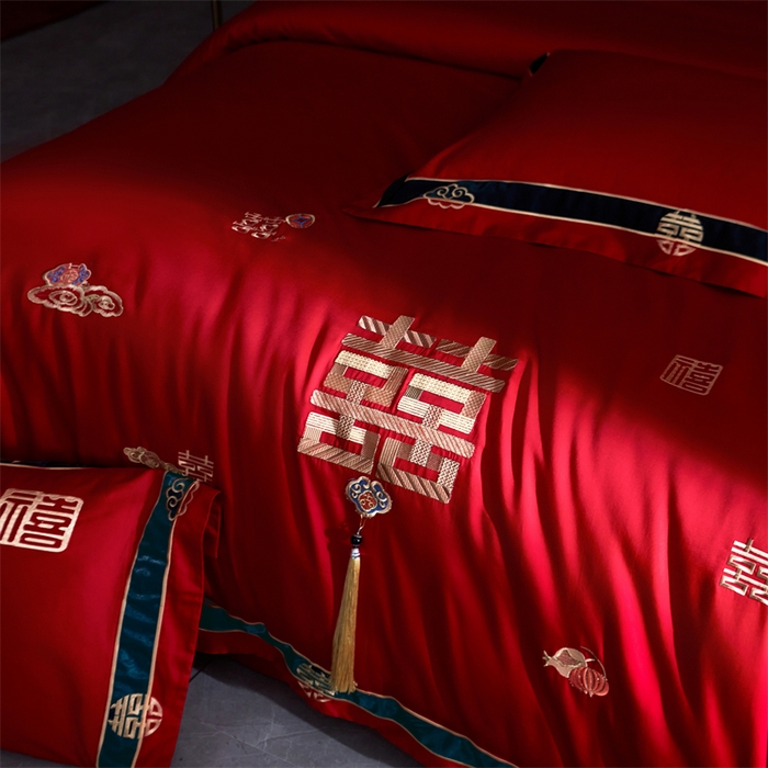 91家纺网 家纺一手货源 找家纺 甜咪咪婚庆 2026新款长绒棉全棉绣花结婚婚庆四件套多件套床单床盖款 乐多多