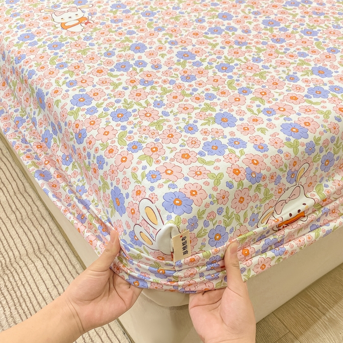 91家纺网 家纺一手货源 找家纺 优品惠 2026新款老粗布床笠凉席席子空调软席单品床垫保护套三件套 萌兔