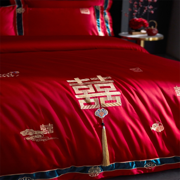 91家纺网 家纺一手货源 找家纺 甜咪咪婚庆 2026新款长绒棉全棉绣花结婚婚庆四件套多件套床单床盖款 乐多多