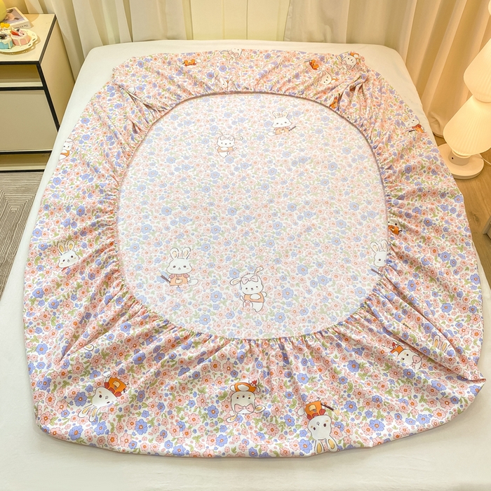 91家纺网 家纺一手货源 找家纺 优品惠 2026新款老粗布床笠凉席席子空调软席单品床垫保护套三件套 萌兔