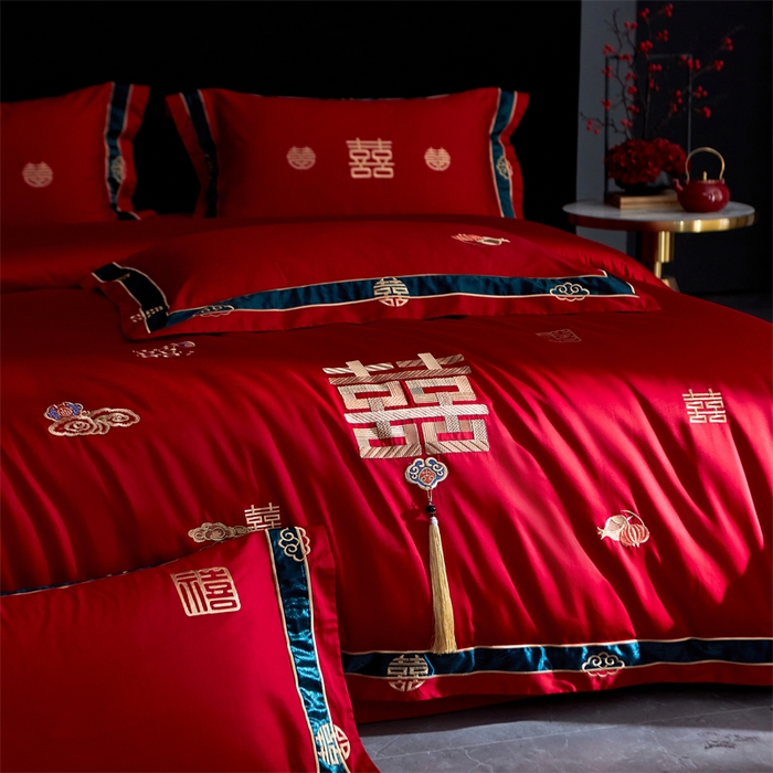 91家纺网 家纺一手货源 找家纺 甜咪咪婚庆 2026新款长绒棉全棉绣花结婚婚庆四件套多件套床单床盖款 乐多多