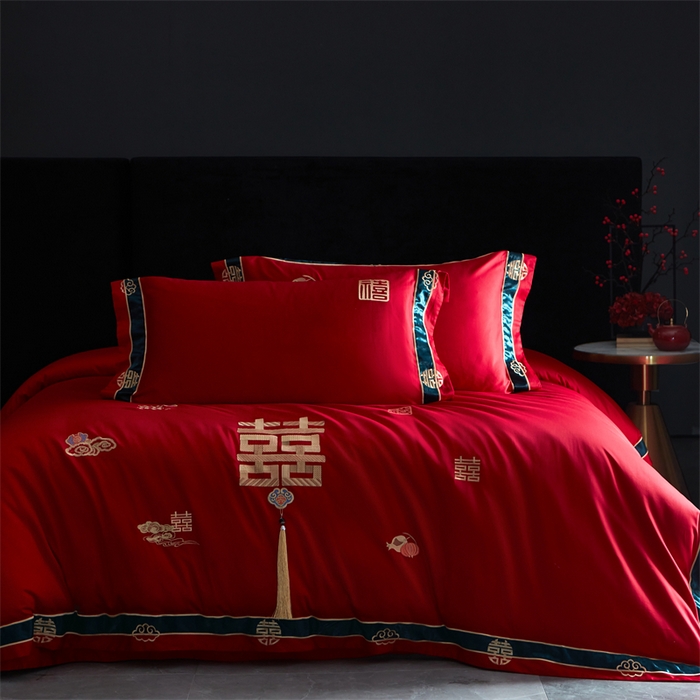 91家纺网 家纺一手货源 找家纺 甜咪咪婚庆 2026新款长绒棉全棉绣花结婚婚庆四件套多件套床单床盖款 乐多多