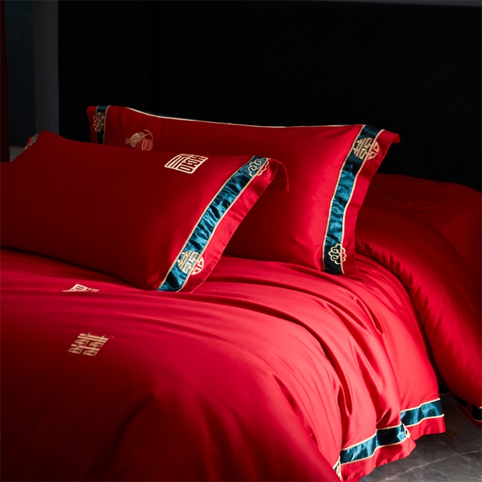 91家纺网 家纺一手货源 找家纺 甜咪咪婚庆 2026新款长绒棉全棉绣花结婚婚庆四件套多件套床单床盖款 乐多多