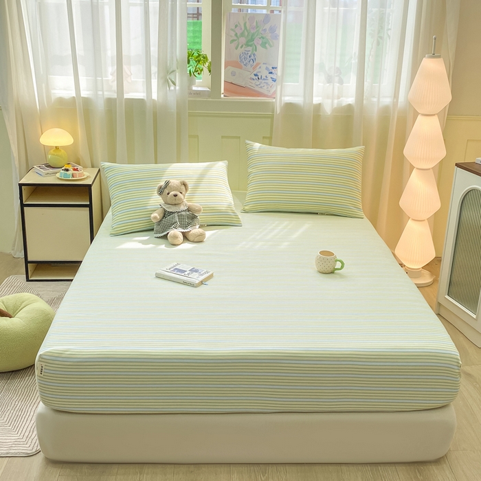 91家纺网 家纺一手货源 找家纺 优品惠 2026新款老粗布床笠凉席席子空调软席单品床垫保护套三件套 条纹