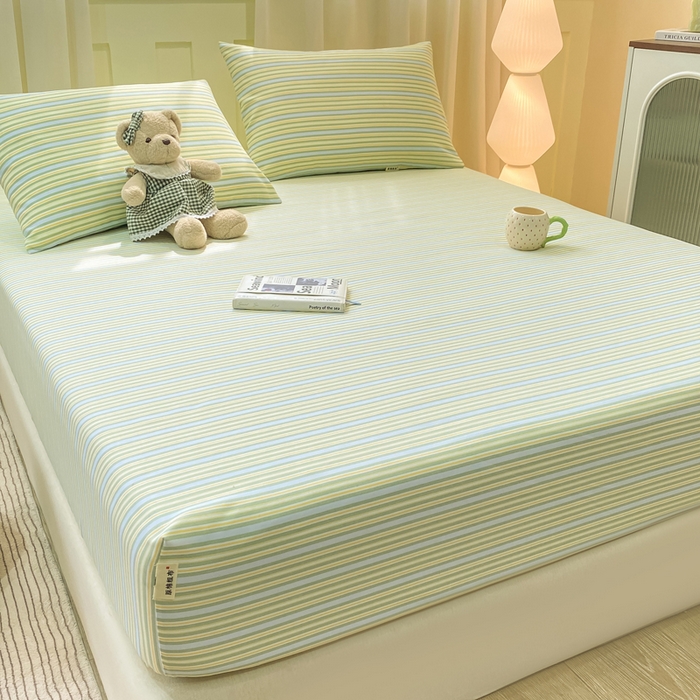 91家纺网 家纺一手货源 找家纺 优品惠 2026新款老粗布床笠凉席席子空调软席单品床垫保护套三件套 条纹