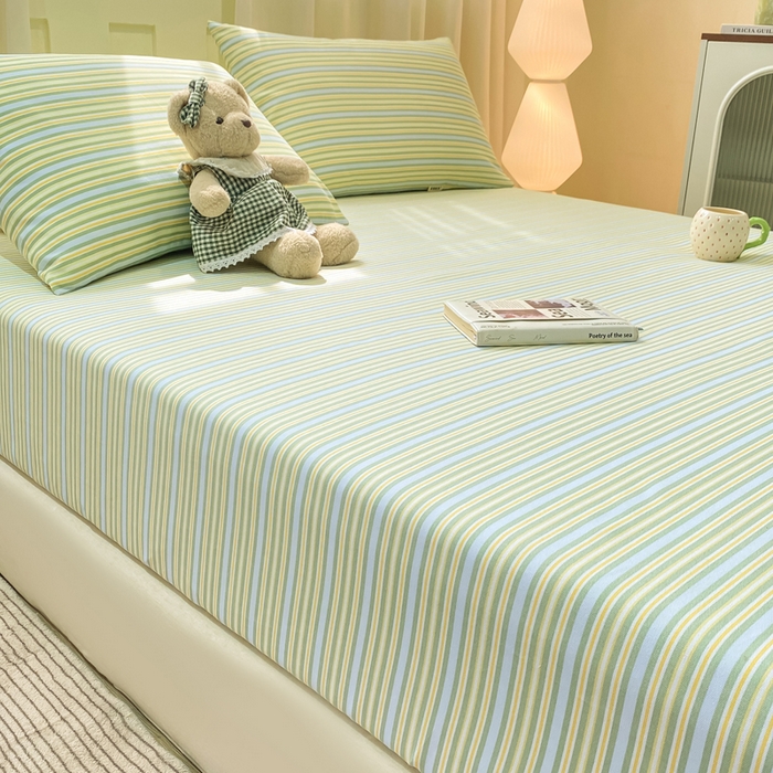 91家纺网 家纺一手货源 找家纺 优品惠 2026新款老粗布床笠凉席席子空调软席单品床垫保护套三件套 条纹