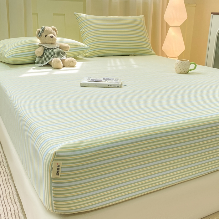 91家纺网 家纺一手货源 找家纺 优品惠 2026新款老粗布床笠凉席席子空调软席单品床垫保护套三件套 条纹