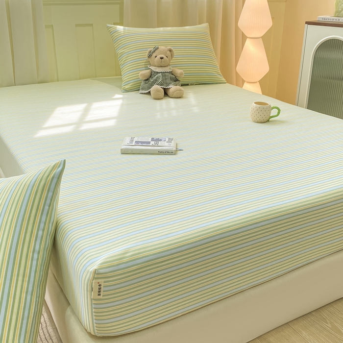 91家纺网 家纺一手货源 找家纺 优品惠 2026新款老粗布床笠凉席席子空调软席单品床垫保护套三件套 条纹