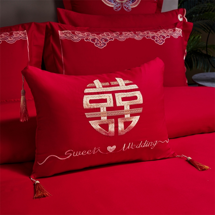 91家纺网 家纺一手货源 找家纺 甜咪咪婚庆 2026新款长绒棉全棉绣花结婚婚庆四件套多件套床单床盖款 龙凤呈祥