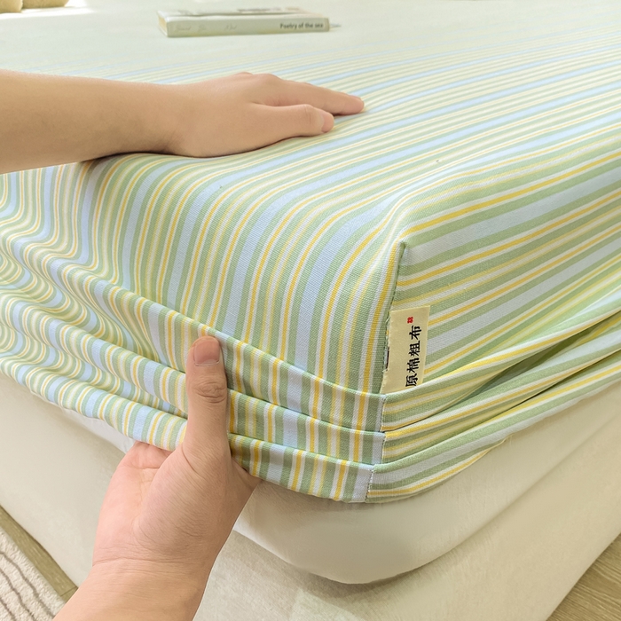 91家纺网 家纺一手货源 找家纺 优品惠 2026新款老粗布床笠凉席席子空调软席单品床垫保护套三件套 条纹