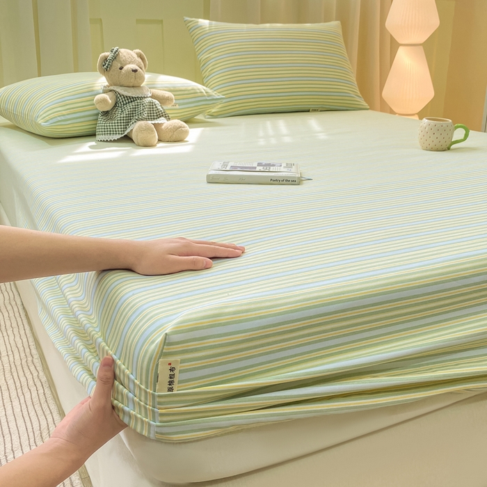 91家纺网 家纺一手货源 找家纺 优品惠 2026新款老粗布床笠凉席席子空调软席单品床垫保护套三件套 条纹