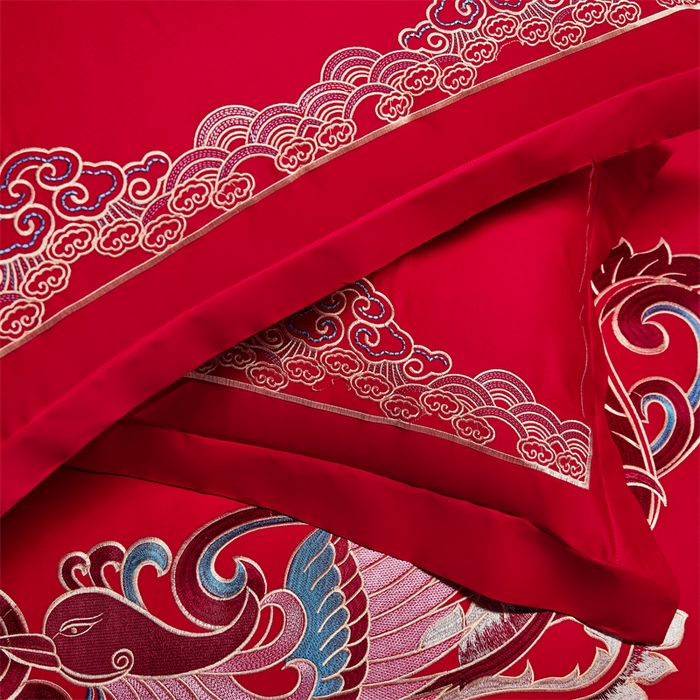 91家纺网 家纺一手货源 找家纺 甜咪咪婚庆 2026新款长绒棉全棉绣花结婚婚庆四件套多件套床单床盖款 龙凤呈祥