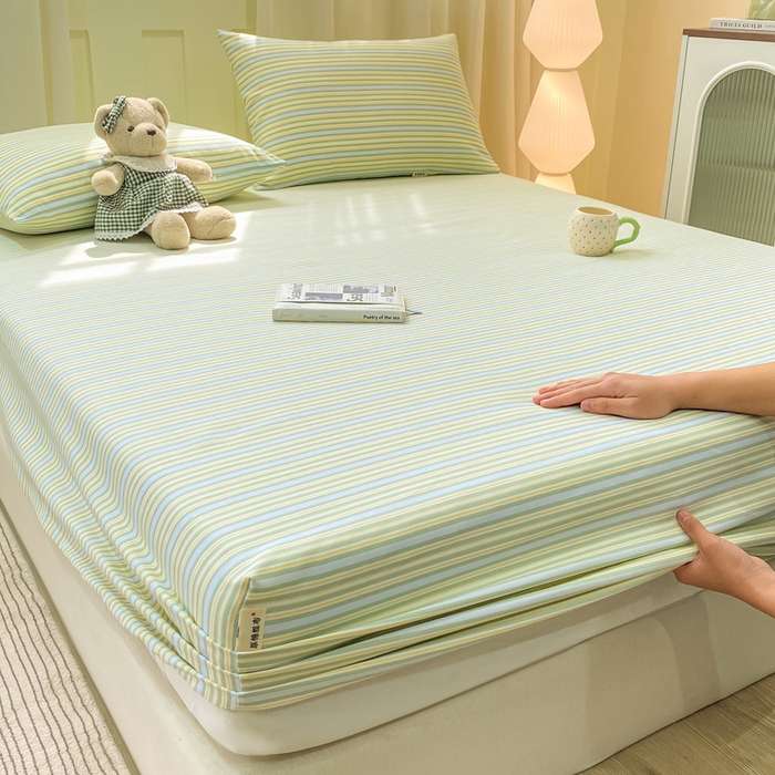 91家纺网 家纺一手货源 找家纺 优品惠 2026新款老粗布床笠凉席席子空调软席单品床垫保护套三件套 条纹