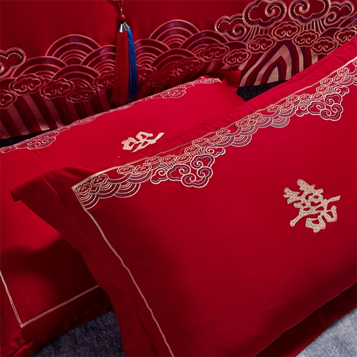 91家纺网 家纺一手货源 找家纺 甜咪咪婚庆 2026新款长绒棉全棉绣花结婚婚庆四件套多件套床单床盖款 龙凤呈祥