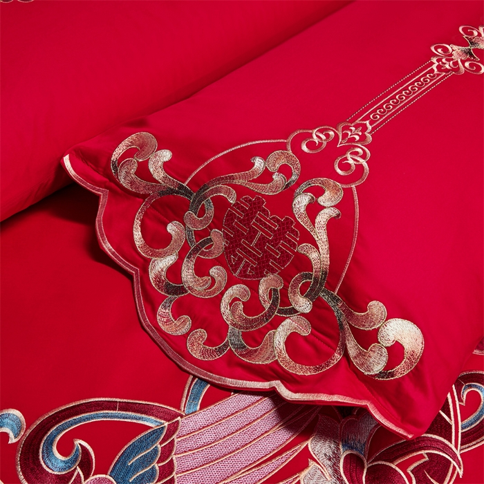 91家纺网 家纺一手货源 找家纺 甜咪咪婚庆 2026新款长绒棉全棉绣花结婚婚庆四件套多件套床单床盖款 龙凤呈祥