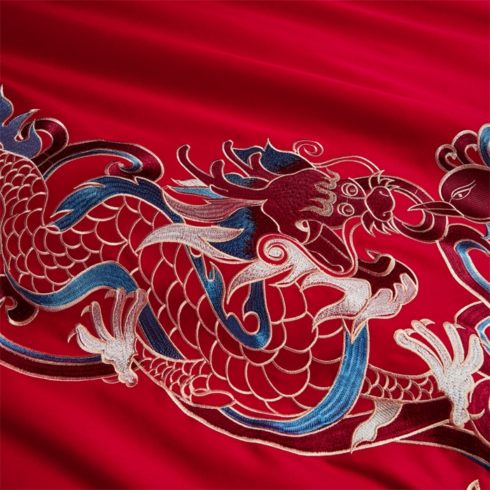 91家纺网 家纺一手货源 找家纺 甜咪咪婚庆 2026新款长绒棉全棉绣花结婚婚庆四件套多件套床单床盖款 龙凤呈祥