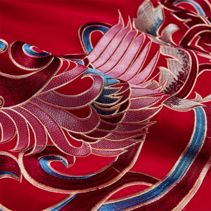 91家纺网 家纺一手货源 找家纺 甜咪咪婚庆 2026新款长绒棉全棉绣花结婚婚庆四件套多件套床单床盖款 龙凤呈祥