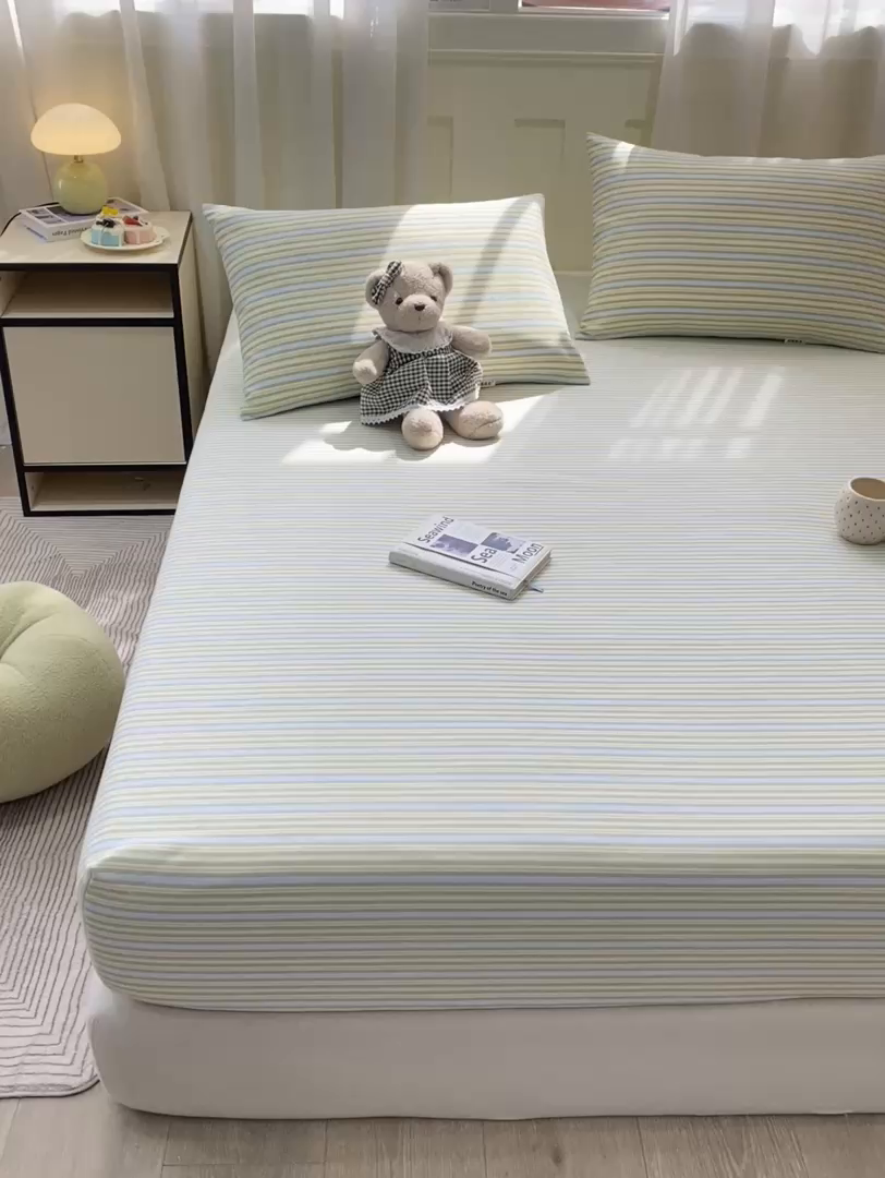 91家纺网 家纺一手货源 找家纺 优品惠 2026新款老粗布床笠凉席席子空调软席单品床垫保护套三件套 条纹