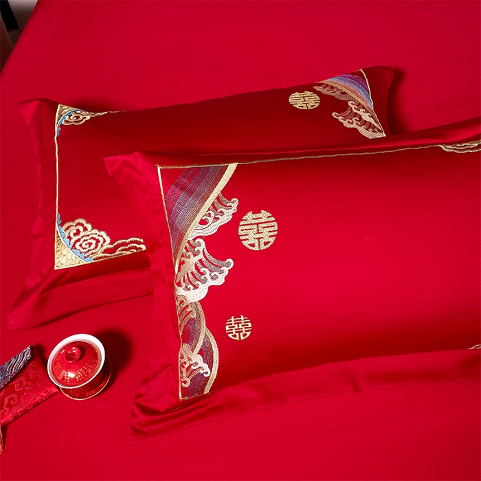 91家纺网 家纺一手货源 找家纺 甜咪咪婚庆 2026新款长绒棉全棉绣花结婚婚庆四件套多件套床单床盖款 龙凤传情