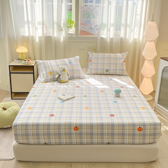 91家纺网 家纺一手货源 找家纺 优品惠 2026新款老粗布床笠凉席席子空调软席单品床垫保护套三件套 小南瓜